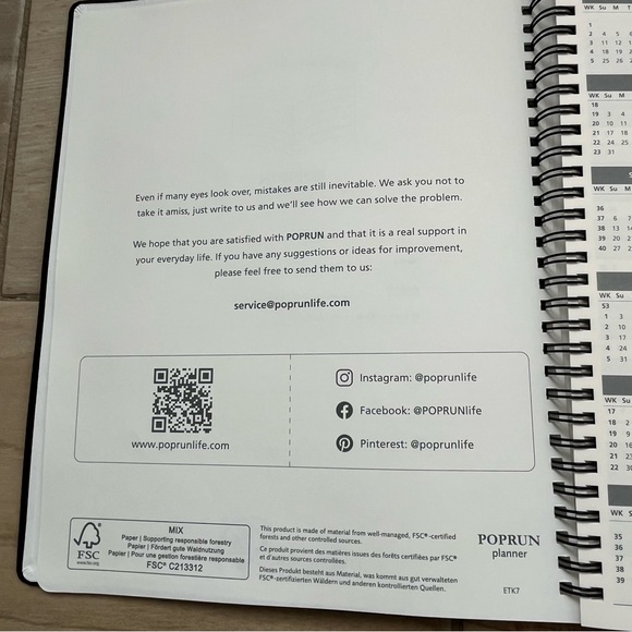 Poprun Softcover 2026 Weekly Monthly Planner Stationary Black Pebbled Academia - Picture 11 of 14
